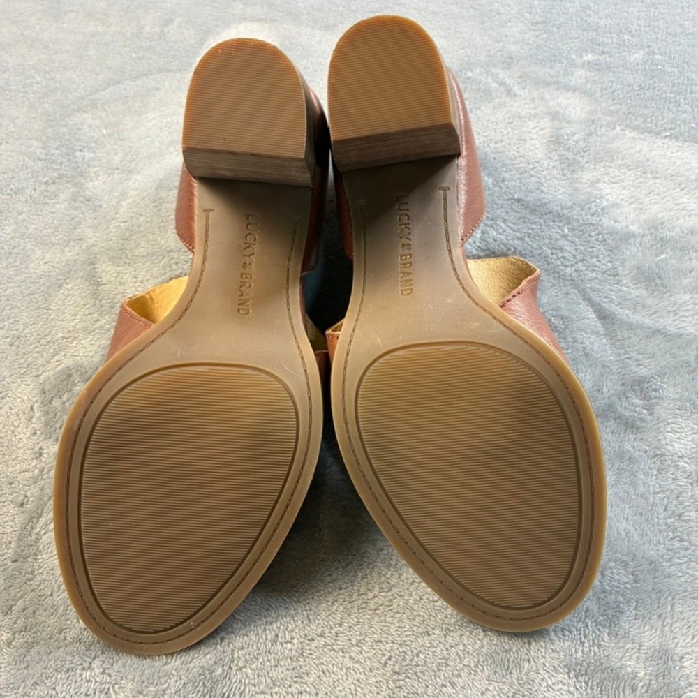 Lucky Brand Junai Brown Leather Peep Toe Cutout 3" Block Heel Booties Size 7M - Picture 6 of 16